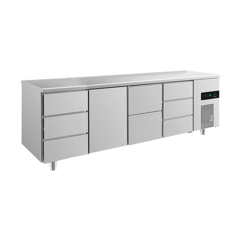 Kühltisch -2 bis +8°C 2330x700x850mm mit 1x Tür, 1x zwei Schubladen und 2x 3 Schubladen – Art.-Nr. KT4DTZD