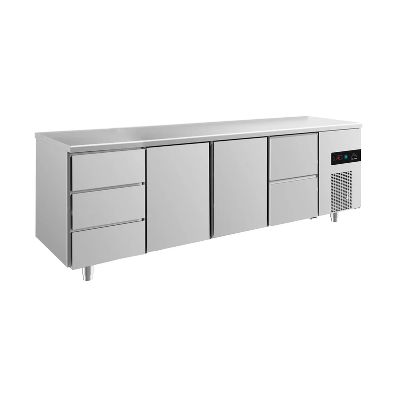 Kühltisch -2 bis +8°C 2330x700x850mm mit 2x Türen, 1x zwei Schubladen und 1x 3 Schubladen – Art.-Nr. KT4DTTZ