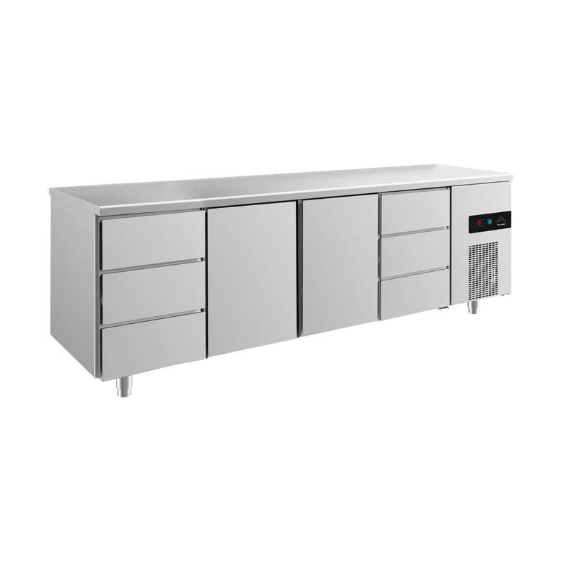 Kühltisch -2 bis +8°C 2330x700x850mm mit 2x Türen und 2x drei Schubladen – Art.-Nr. KT4DTTD