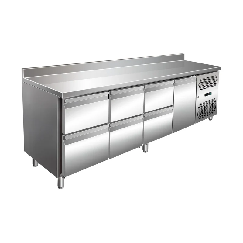 VIP Kühltisch mit 3x 2 Schubladen und 1 Tür und Aufkantung -2 bis +8°C 2.230x700x960 mm