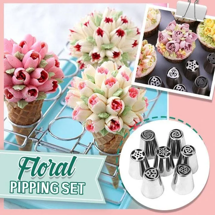Spritztüllen-Set für Tortendekoration | 7 Edelstahl-Blumentüllen für Buttercreme & Frosting | Perfekte Blumen in Sekunden