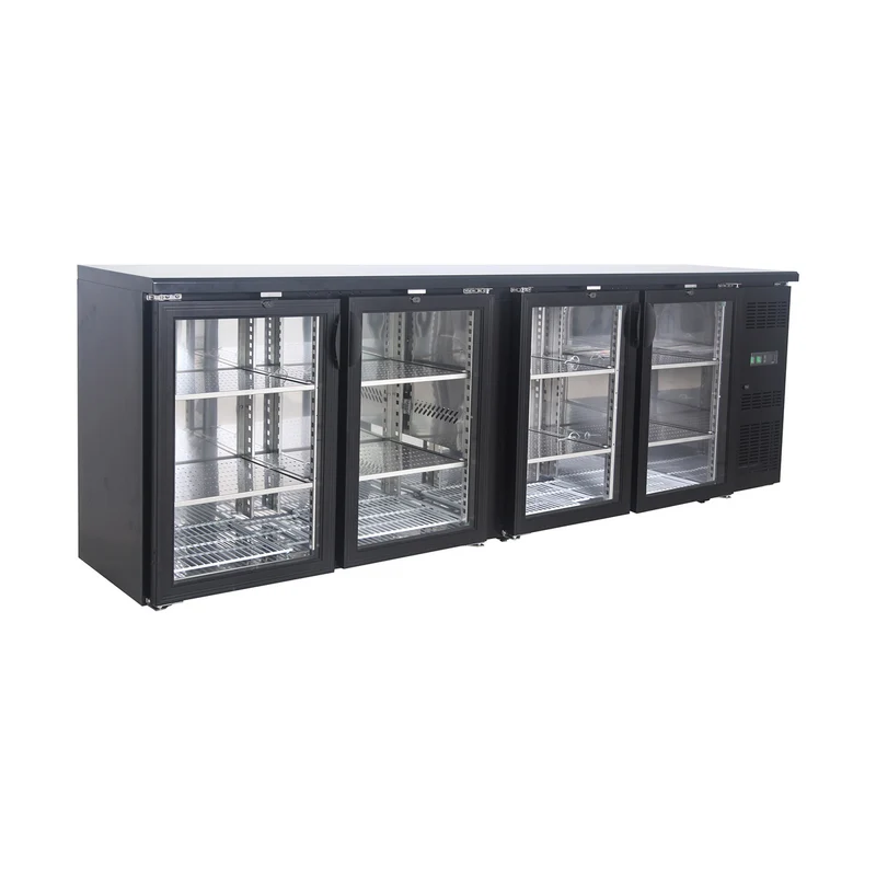 Flaschennkühltisch 484 Liter – Schwarz – 4 Glastüren – 2540 x 530 x 870 mm