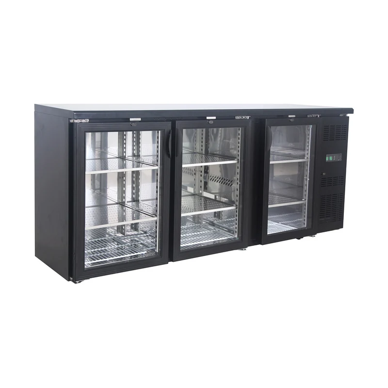 Flaschennkühltisch 355 Liter – Schwarz – 3 Glastüren – 2000 x 530 x 870 mm