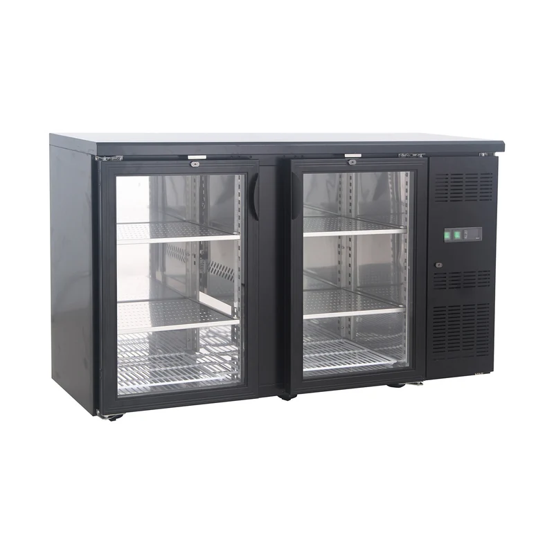 Flaschennkühltisch 226 Liter – Schwarz – 2 Glastüren – 1460 x 530 x 870 mm
