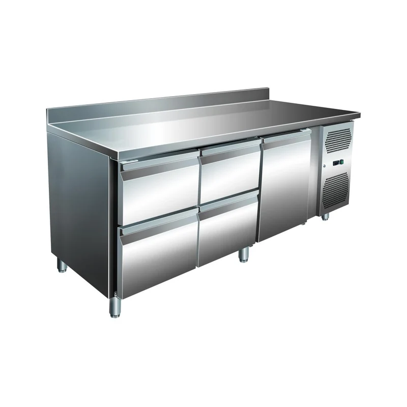 VIP Kühltisch mit 2x 2 Schubladen und 1 Tür und Aufkantung -2 bis +8°C 1.795x700x960 mm