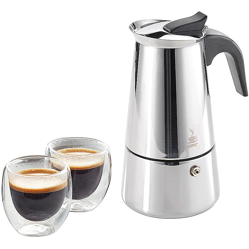 GEFU Set: Espressokocher EMILIO + 2 Espressogläser 00108