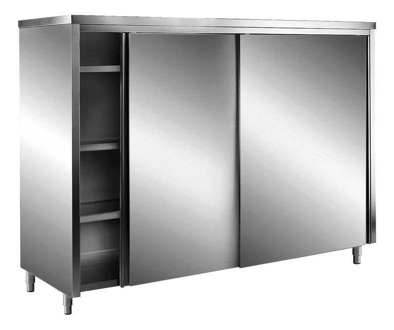 Saro Edelstahl-Lagerschrank mit Schiebetüren AISI 430, Flachdach, 1800x600 mm