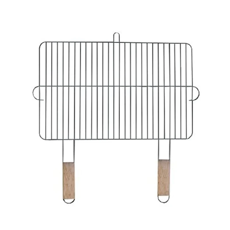 Grillrost 54x34cm mit 2 Holzgriffen Stahl verchromt Grillgitter Grillaufsatz Ersatzrost
