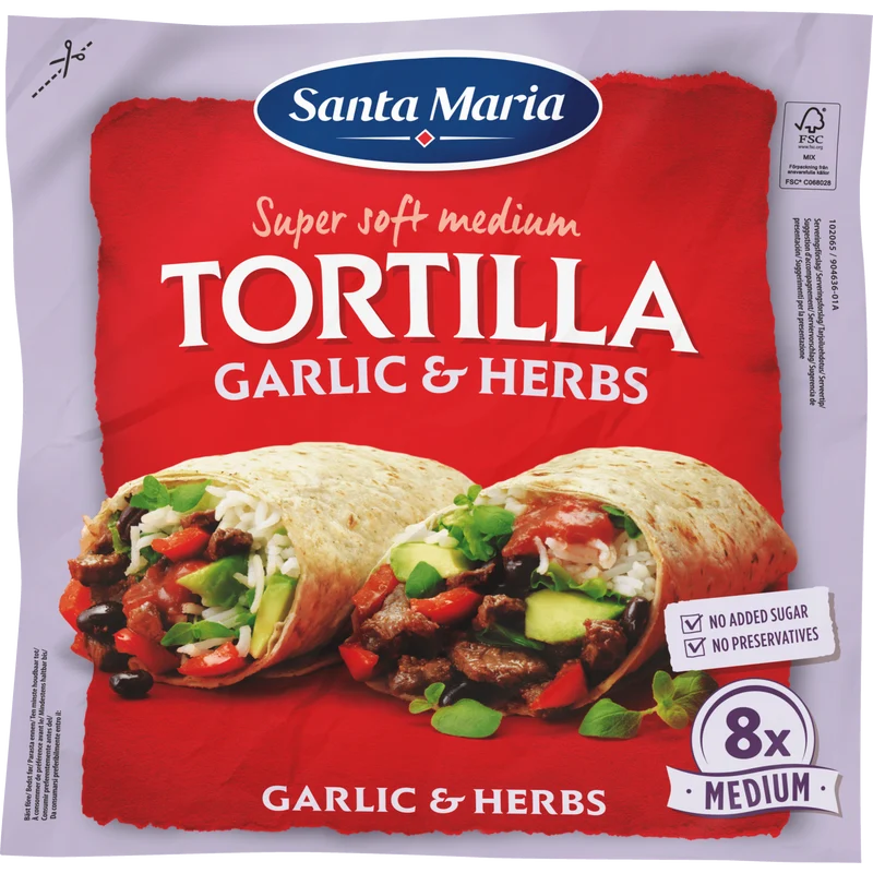 Santa Maria Tortilla wrap Garlic + Herbs 8st