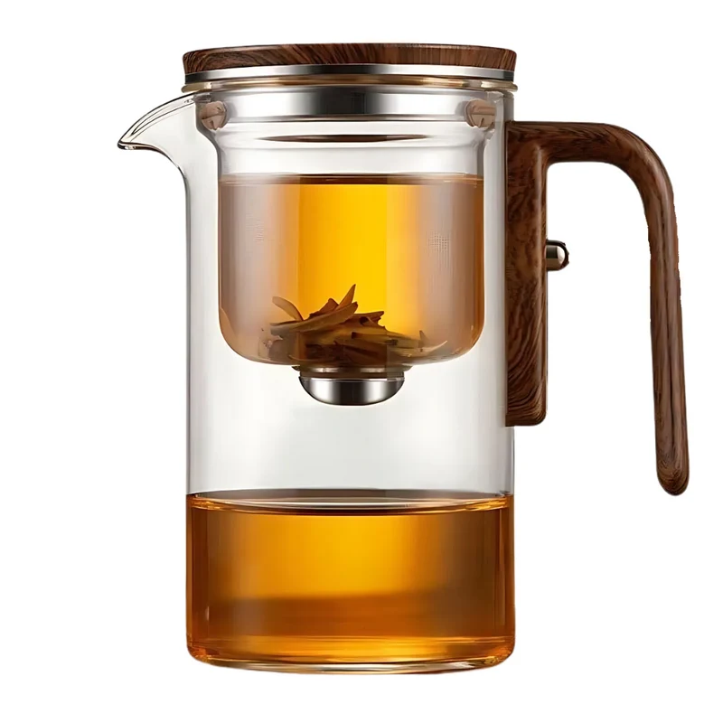 Teekanne mit integriertem Filter aus Borosilikatglas | Hitzebeständig & elegant mit Holzgriff | 520 ml / 720 ml
