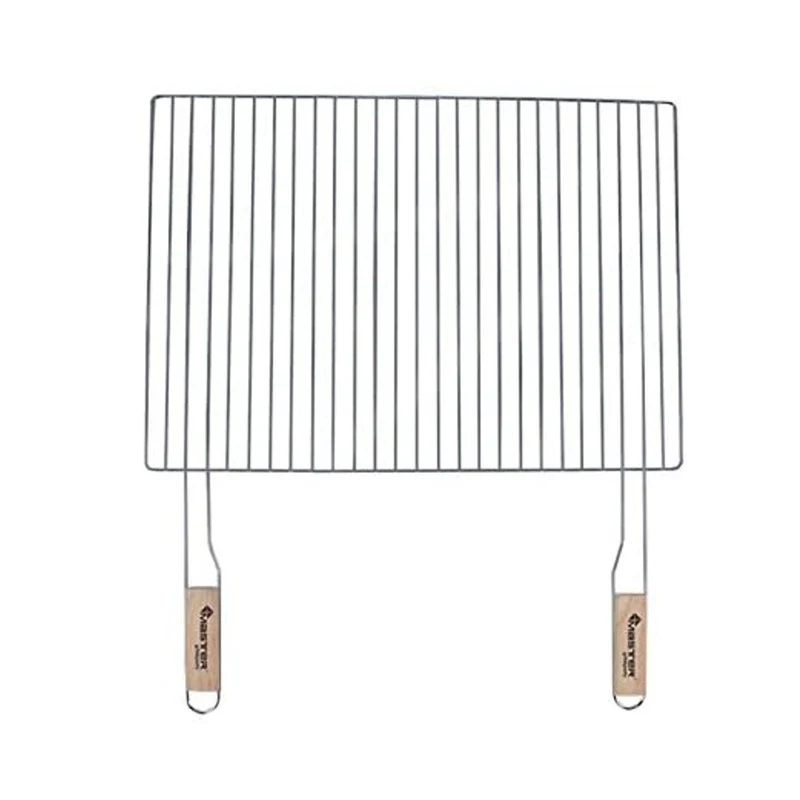 Grillrost 54x38cm mit 2 Holzgriffen Stahl verchromt Grillgitter Grillaufsatz Ersatzrost