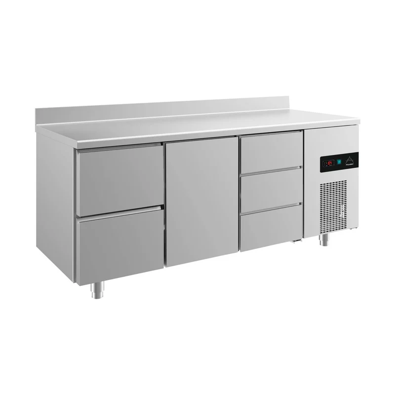 Kühltisch -2 bis +8°C 1865x700x850mm mit 1x Tür, 1x zwei Schubladen und 1x drei Schubladen u. Aufkantung – Art.-Nr. KT3ZTDA