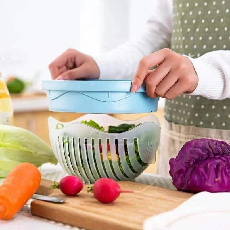 Salatschneider Schüssel für Obst & Gemüse | Schneiden direkt in der Bowl, weniger Chaos | BPA-frei, spülmaschinenfest | Küchenhelfer