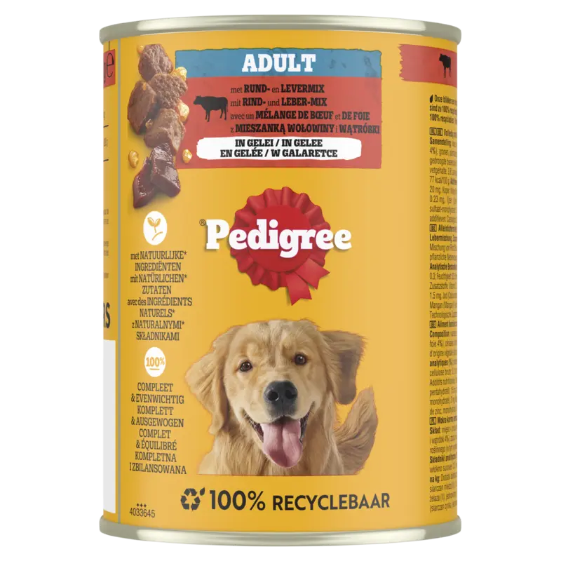 Pedigree Adult met rund en levermix in gelei