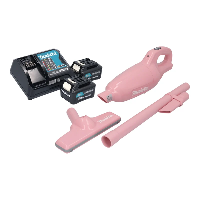 Makita CL 108 FDSMP Akku Staubsauger 12 V max. 0,6 L pink + 2x Akku 4,0 Ah + Ladegerät