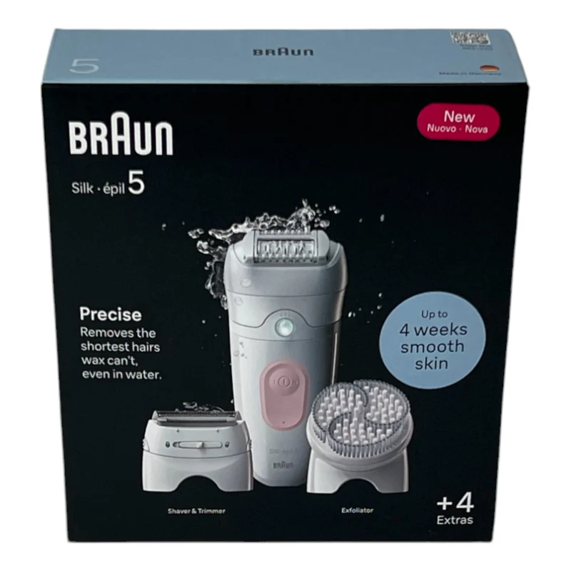 BRAUN Silk Epil 5-060 Epilierer Damen Haarentferner für langanhaltende Haarentfernung + Trimmeraufsatz + Peelingaufsatz Weiß / Flamingorosa