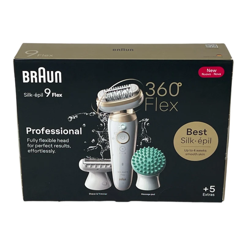 BRAUN Silk Epil 9-071 3D Flex Epilierer Damen Haarentferner für langanhaltende Haarentfernung + Rasieraufsatz + Massageaufsatz Weiß / Gold