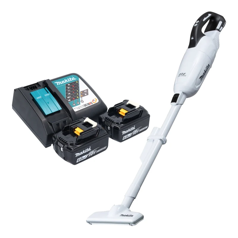 Makita DCL 281 FRGW Akku Staubsauger 18 V weiß Brushless + 2x Akku 6,0 Ah + Ladegerät