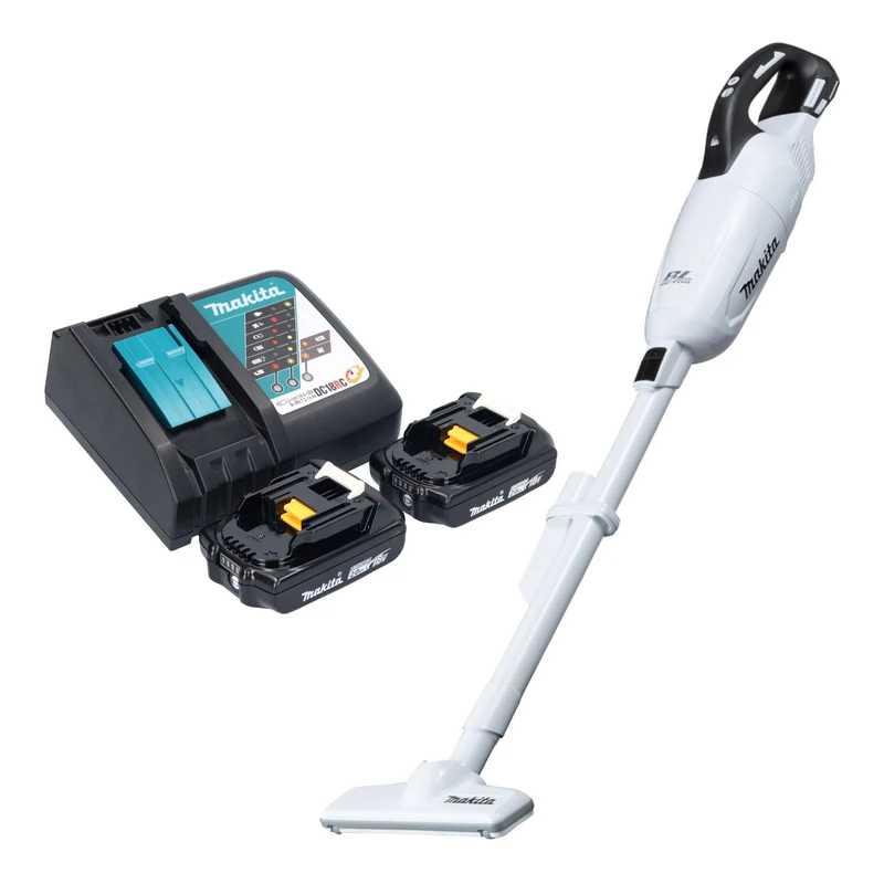 Makita DCL 281 FRAW Akku Staubsauger 18 V weiß Brushless + 2x Akku 2,0 Ah + Ladegerät
