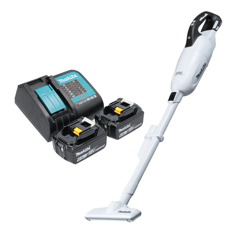 Makita DCL 281 FSGW Akku Staubsauger 18 V weiß Brushless + 2x Akku 6,0 Ah + Ladegerät