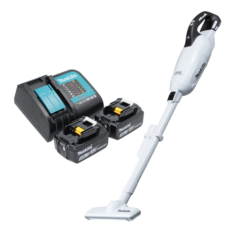 Makita DCL 281 FSTW Akku Staubsauger 18 V weiß Brushless + 2x Akku 5,0 Ah + Ladegerät