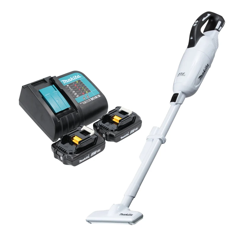 Makita DCL 281 FSAW Akku Staubsauger 18 V weiß Brushless + 2x Akku 2,0 Ah + Ladegerät