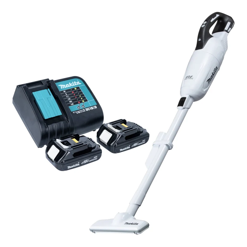 Makita DCL 281 FSYW Akku Staubsauger 18 V weiß Brushless + 2x Akku 1,5 Ah + Ladegerät