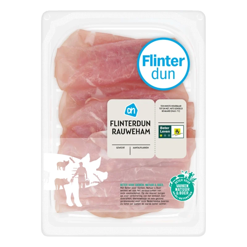 Flinterdunne rauwe ham