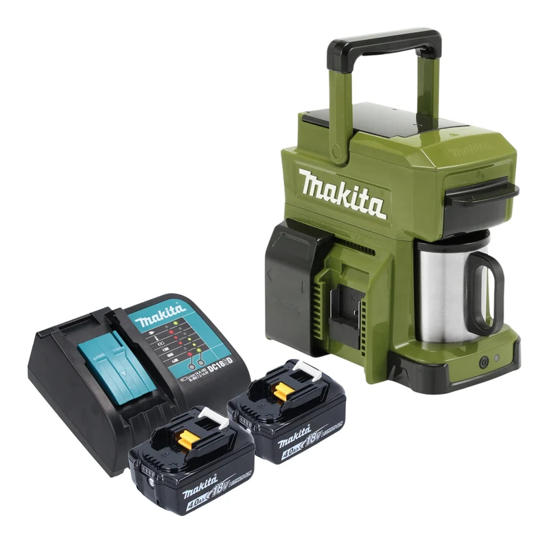 Makita DCM 501 SM2O Akku Kaffeemaschine 12 V max. / 18 V Olive + 2x Akku 4,0 Ah + Ladegerät