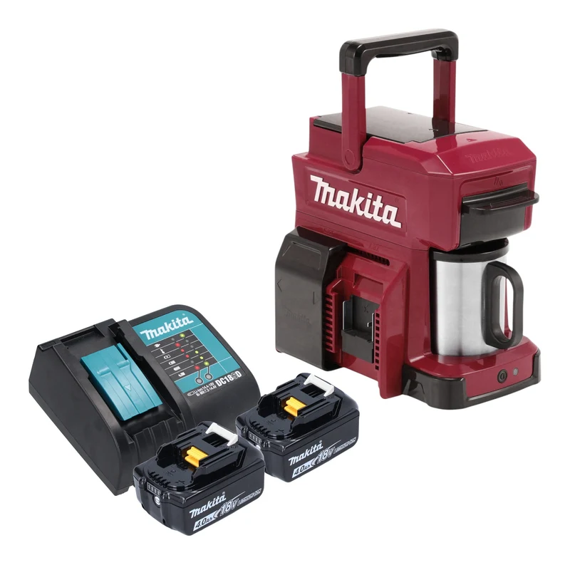Makita DCM 501 SM2AR Akku Kaffeemaschine 12 V max. / 18 V Rot + 2x Akku 4,0 Ah + Ladegerät