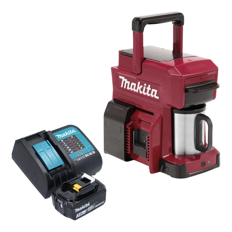 Makita DCM 501 SFAR Akku Kaffeemaschine 12 V max. / 18 V Rot + 1x Akku 3,0 Ah + Ladegerät