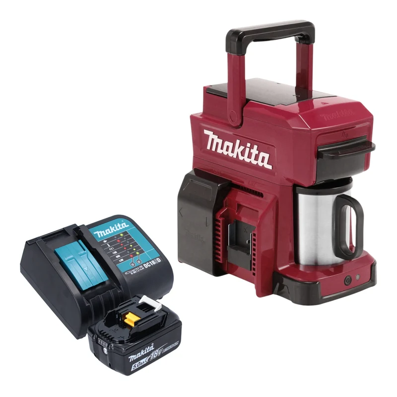 Makita DCM 501 STAR Akku Kaffeemaschine 12 V max. / 18 V Rot + 1x Akku 5,0 Ah + Ladegerät