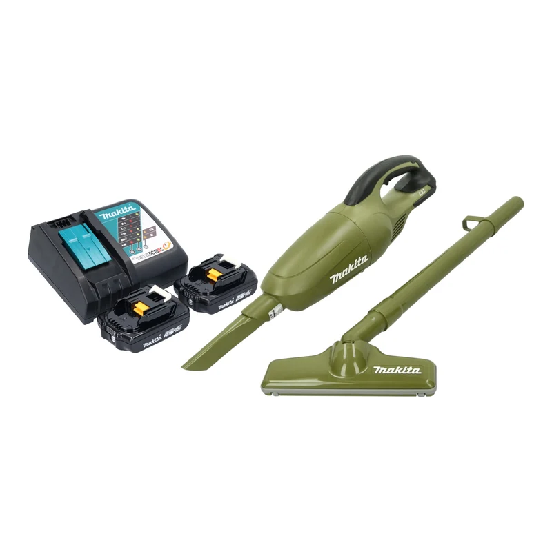 Makita DCL 180 RA2O Akku Staubsauger 18 V 0,65 l Olive Outdoor Adventure Serie + 2x Akku 2,0 Ah + Ladegerät