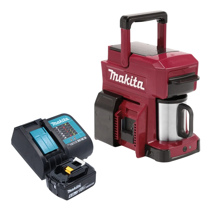 Makita DCM 501 SGAR Akku Kaffeemaschine 12 V max. / 18 V Rot + 1x Akku 6,0 Ah + Ladegerät