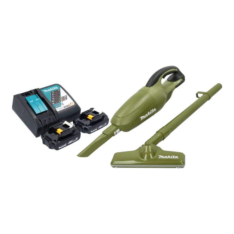 Makita DCL 180 RY2O Akku Staubsauger 18 V 0,65 l Olive Outdoor Adventure Serie + 2x Akku 1,5 Ah + Ladegerät
