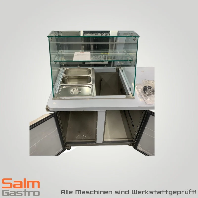 Morgan Kühltisch Saladette mit Glasaufsatz 2 türig 230 V steckerfertig umluftgekühlt gebraucht