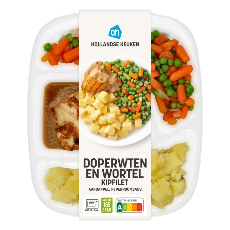 Kipfilet pepersaus met wortel en doperwt