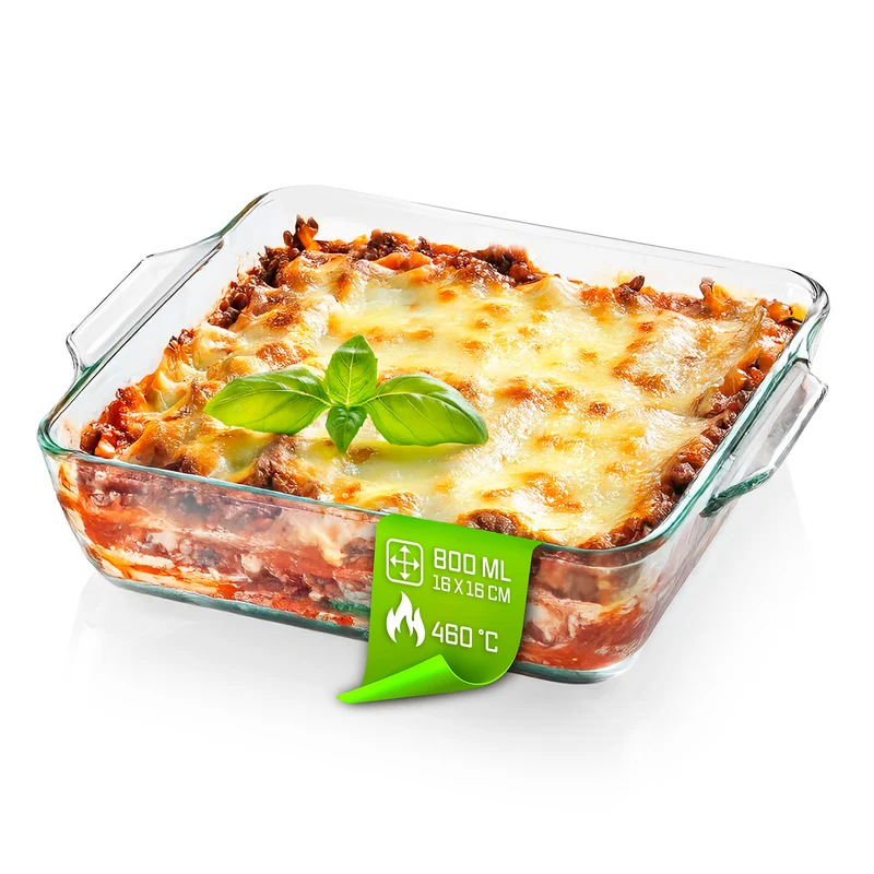 Glas-Auflaufform für Heißluftfritteuse & Backofen - 19 x 16 x 4,5 cm - 800 ml