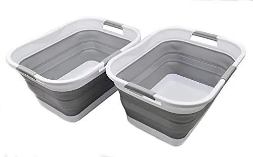 SAMMART 2er-Set 30L zusammenklappbarer Wäschekorb aus Kunststoff – faltbarer Pop-Up-Aufbewahrungsbehälter/Organizer – tragbare Waschwanne – platzsparender Wäschekorb