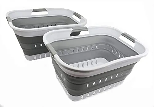 SAMMART 2er-Set - 30L zusammenklappbarer Kunststoff-Wäschekorb - Faltbarer Pop-Up-Aufbewahrungsbehälter/Organizer - Platzsparender Wäschekorb/Korb