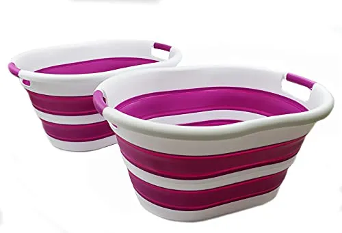 SAMMART 36L zusammenklappbarer Kunststoff-Wäschekorb–ovale Wanne/Korb–faltbarer Aufbewahrungsbehälte–tragbare Waschwanne–platzsparender Wäschekorb, Wasserkapazität: 28 l