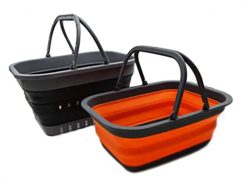 SAMMART 9.2L & 19L Faltbare Wanne mit Griff - Tragbarer Picknickkorb/Krater für den Außenbereich - Faltbare Einkaufstasche - 2 Stück