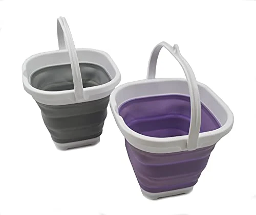 SAMMART Super Mini Square Zusammenklappbarer Plastikeimer - Faltbare quadratische Wanne - tragbarer Angelwassereimer - 2 Stück Boxpackung