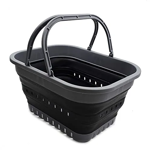 SAMMART 19L zusammenklappbare Wanne mit Griff – tragbarer Outdoor-Picknickkorb/Krater – Faltbare Einkaufstasche – platzsparender Aufbewahrungsbehälter