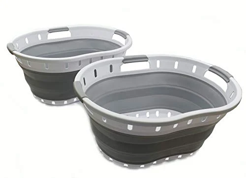SAMMART Collapsible 3-Griff-Kunststoff-Wäschekorb - Ovale Wanne/Korb - Faltbarer Aufbewahrungsbehälter/Organizer - Tragbare Waschwanne - Platzsparender Wäschekorb