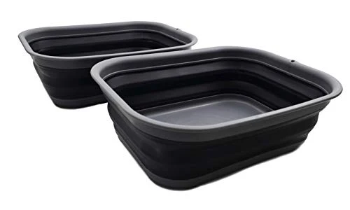 SAMMART 2er-Set zusammenklappbare Wanne - Faltbare Spülwanne - Tragbares Waschbecken - Platzsparende Kunststoff-Waschwanne