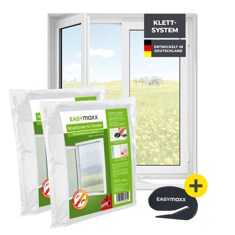 Moskitonetz für Fenster mit selbstklebendem Klettband - 2er-Set - 110 x 130 cm - Weiß
