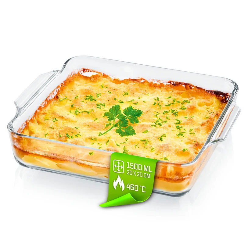 Glas-Auflaufform für Heißluftfritteuse & Backofen - 24 x 20 x 5 cm - 1500 ml