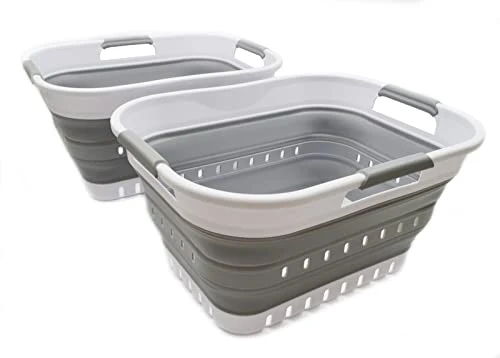 SAMMART 19L Super Mini Zusammenklappbarer Kunststoffkorb mit 3 Griffen – Faltbarer Pop-Up-Aufbewahrungsbehälter/Organizer – Platzsparender Geschenkkorb/Korb