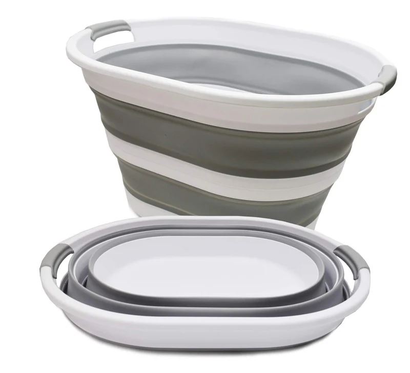 SAMMART 34L - 2 set Faltbarer Kunststoff-Wäschekorb - Ovale Wanne/Korb - Faltbarer Aufbewahrungsbehälter/Organizer - Tragbare Waschwanne - Platzsparender Wäschekorb
